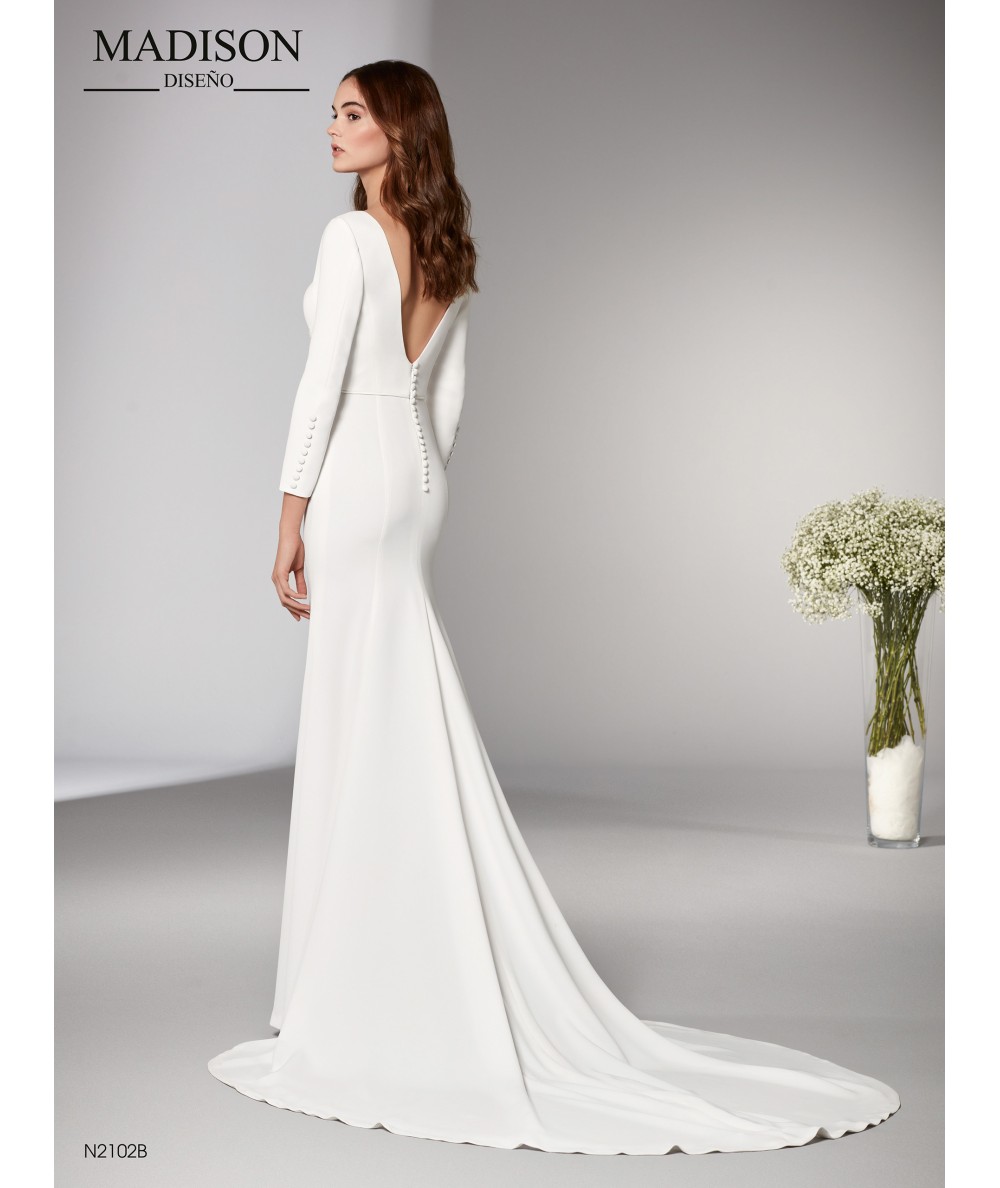 Vestido de novia de crepé con manga francesa