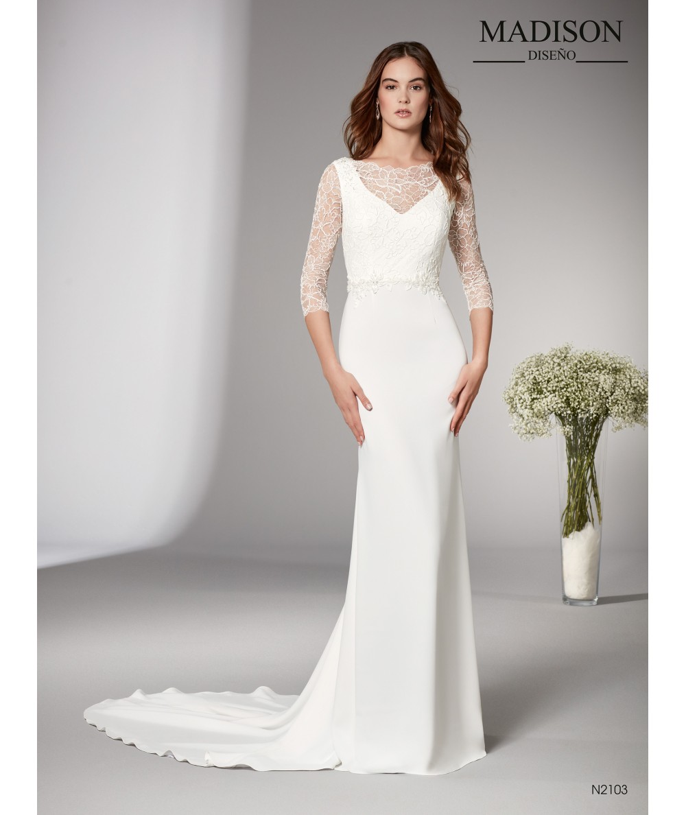 Vestido de novia de crepe y encaje