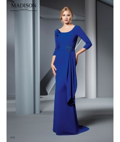 Vestido largo en crepe con escote redondo