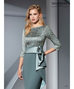 Vestido corto en crepe y encaje