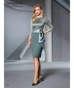 Vestido corto en crepe y encaje