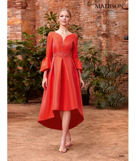 Silk midi dress with bell sleeves