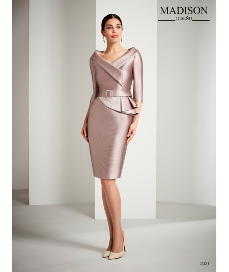 Vestido corto de madrina en tussord de seda
