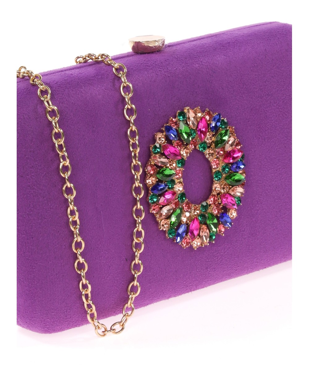 PURPLE JEWELLED SUEDE CLUTCH PARTY CLUTCH