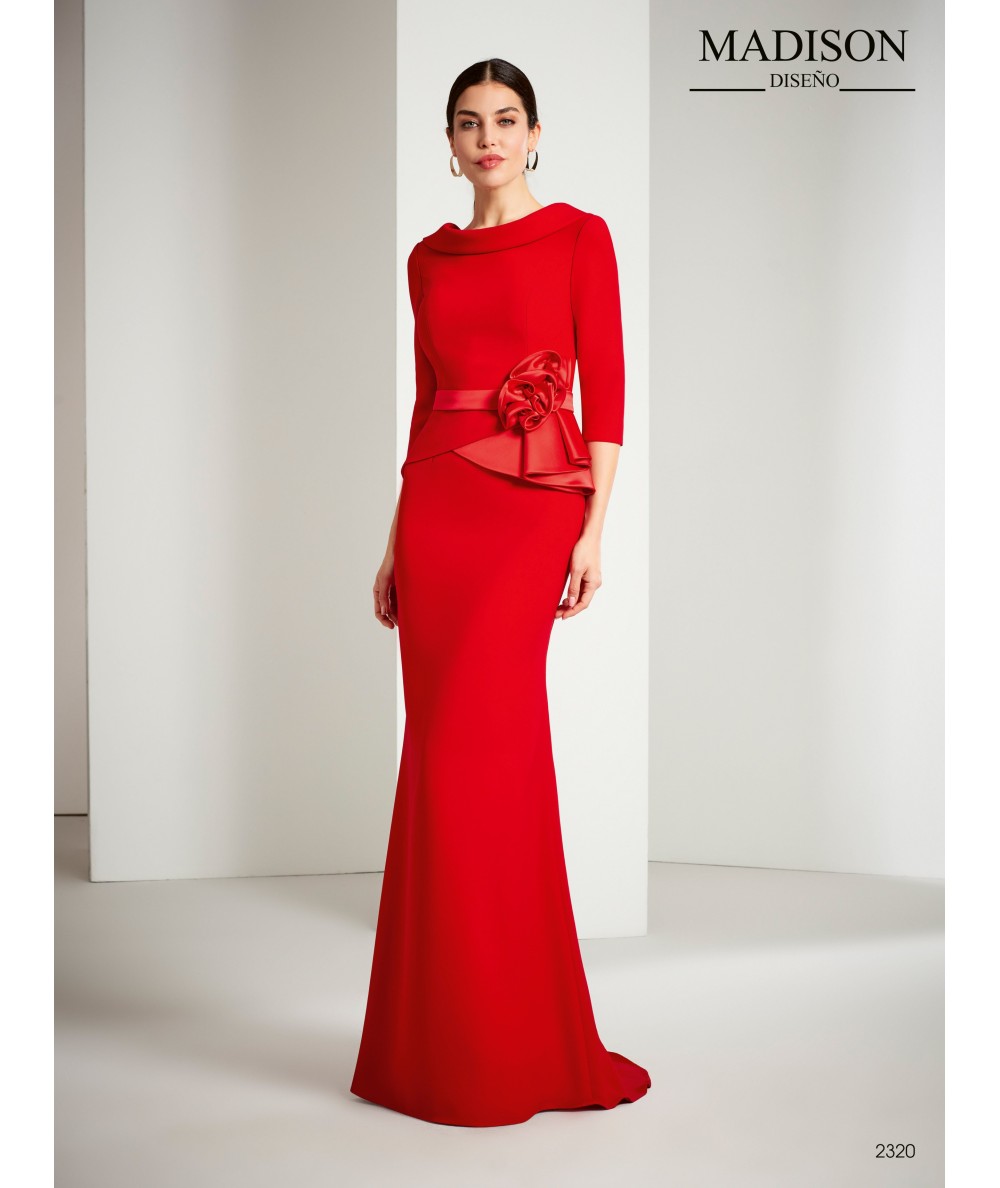Vestido fiesta escote envolvente en crepe mate y brillo