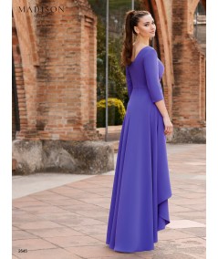 Vestido morado con diseño floral y falda asimétrica | Madison Couture