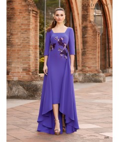 Vestido morado con diseño floral y falda asimétrica | Madison Couture
