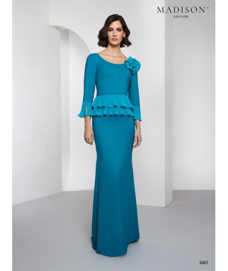 Vestido madrina azul océano peplum 2601