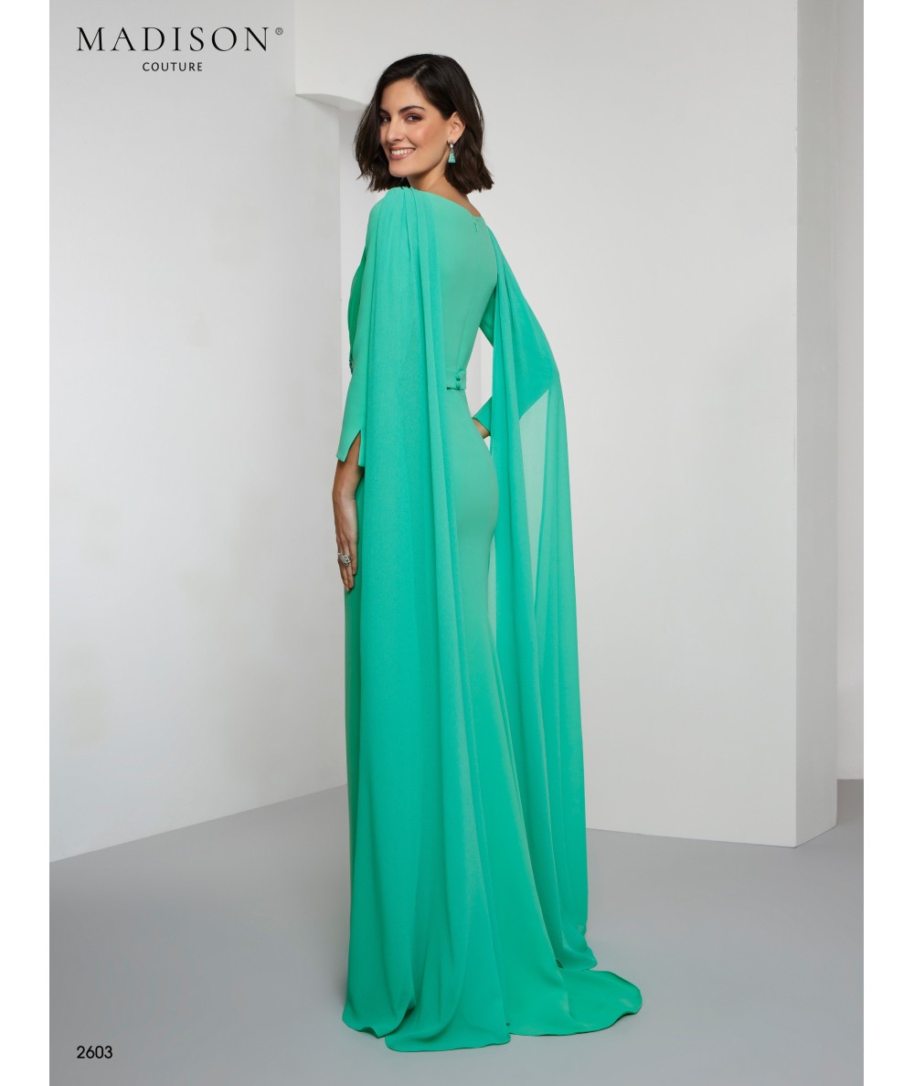 Emerald Green Cape Mother of the Bride Dress 2603