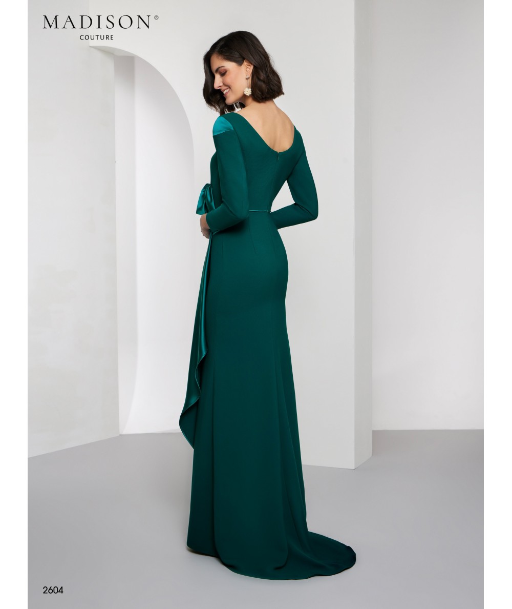 Vestido madrina verde botella fajín