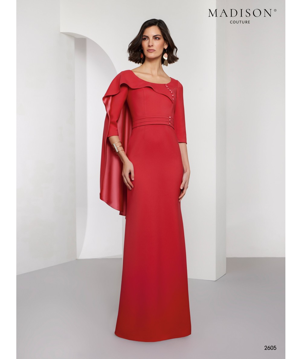 Carmine Red Cape Mother of the Bride Dress 2605