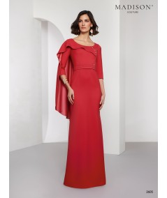 Carmine Red Cape Mother of the Bride Dress 2605