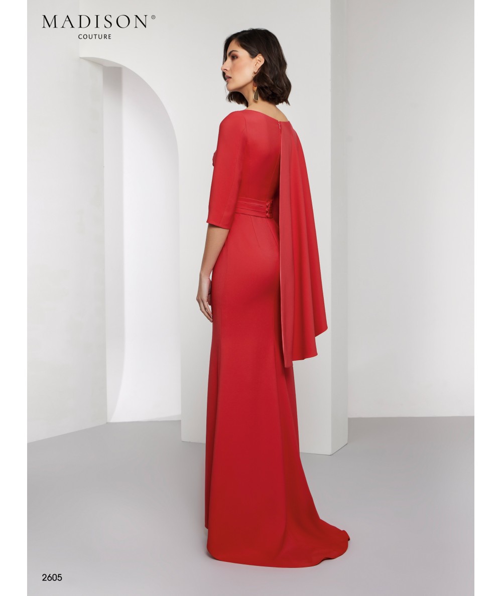 Carmine Red Cape Mother of the Bride Dress 2605