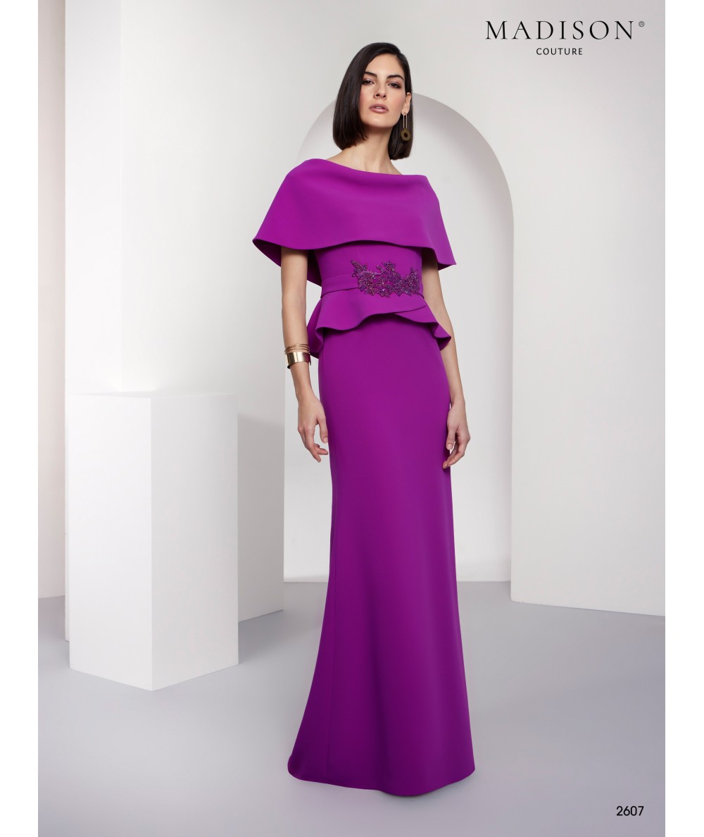 Vestido madrina violeta capa estola 2607