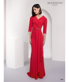 Vestido madrina rojo rubí cruzado 2608