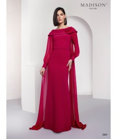 Vestido madrina burdeos capa flor 2609