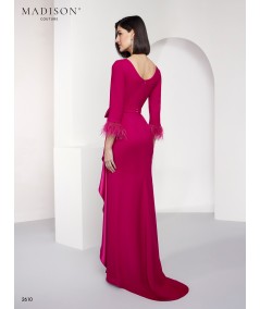 Fuchsia Feather Cuffs & Ruffle Cascade Mother of the Bride Dress 2610