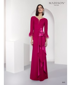 Fuchsia Feather Cuffs & Ruffle Cascade Mother of the Bride Dress 2610