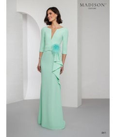 Vestido de madrina verde agua con plumas | Modelo 2611 Madison Couture