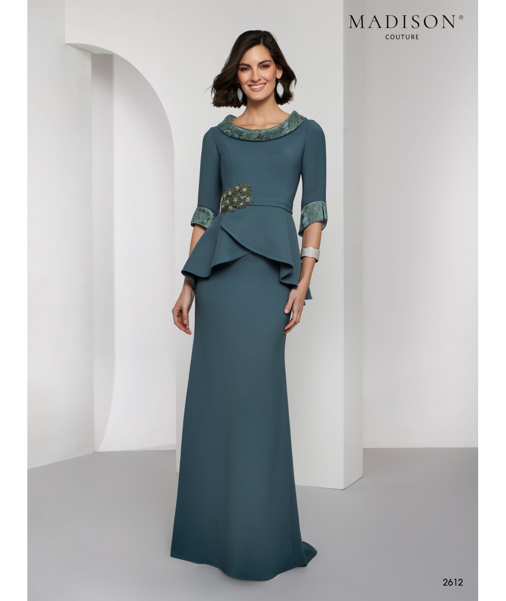 Vestido madrina azul lago encaje chantilly | Modelo 2612