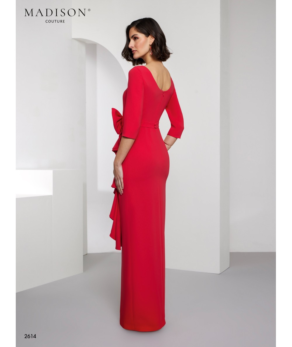 Vestido madrina rojo vibrante lazo lateral | Modelo 2614