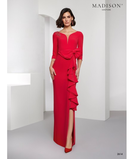 Vibrant Red Mother of the Bride Dress with Side Bow | Model 2614