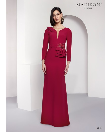 Vestido madrina burdeos volantes y bordado | Modelo 2615 Mad
