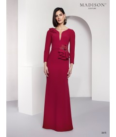 Burgundy Dress with Ruffles & Embroidery | Model 2615