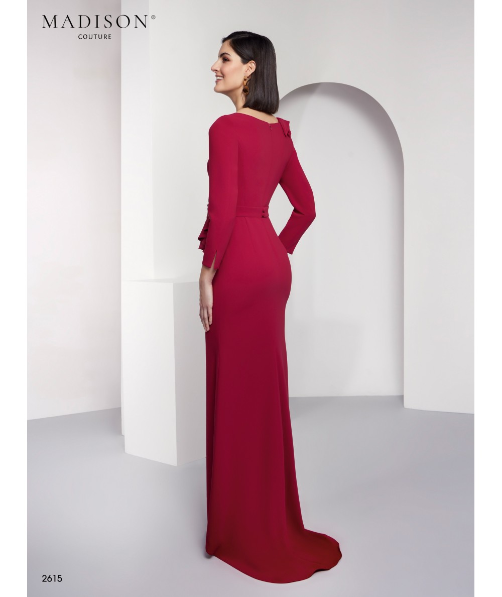 Burgundy Dress with Ruffles & Embroidery | Model 2615