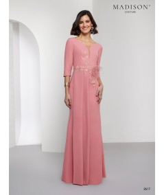 Vestido madrina rosa empolvado con plumas | Modelo 2617