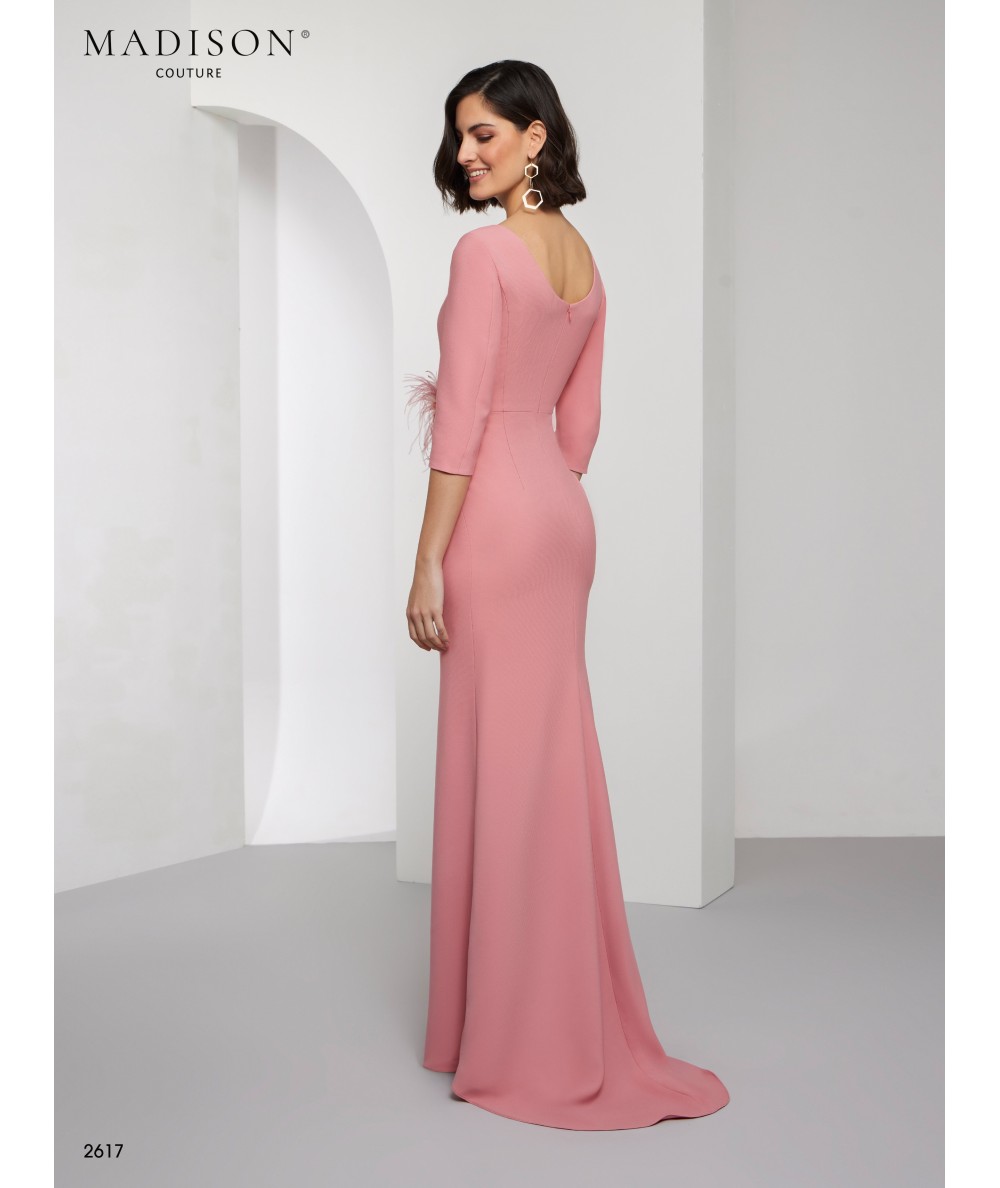 Dusty Pink Mother of the Bride Dress with Feathers | Model 2617