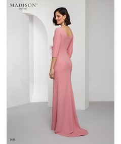 Vestido madrina rosa empolvado con plumas | Modelo 2617