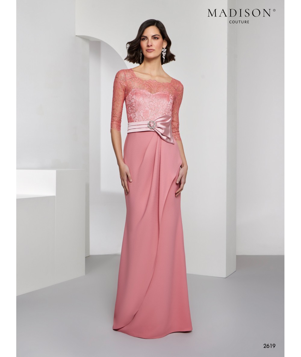Vestido madrina rosa palo encaje chantilly | Modelo 2619