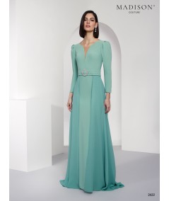 Vestido madrina verde agua cinturón joya | Modelo 2622