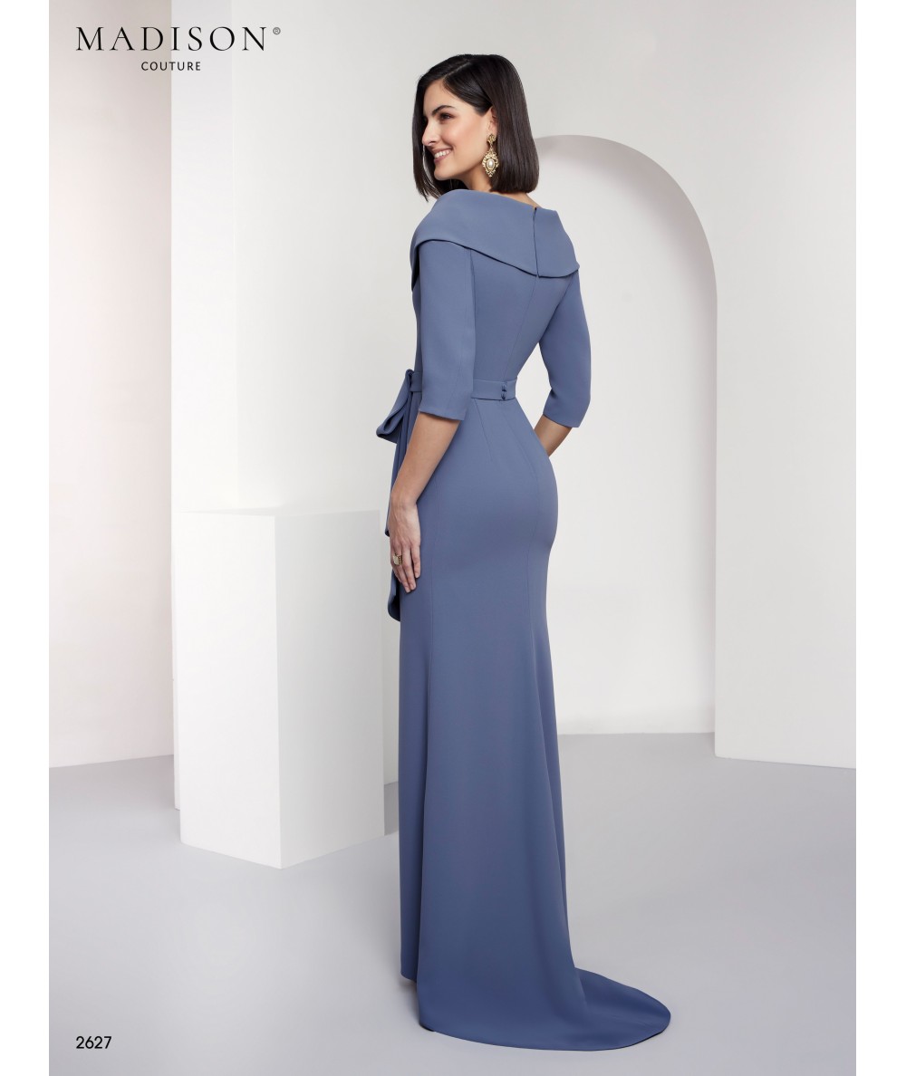 Blue-Grey Mother of the Bride Dress with Bow | Model 2627