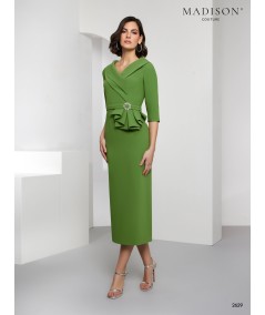 Olive Green Midi Mother of the Bride Dress with Belt | Model 2629