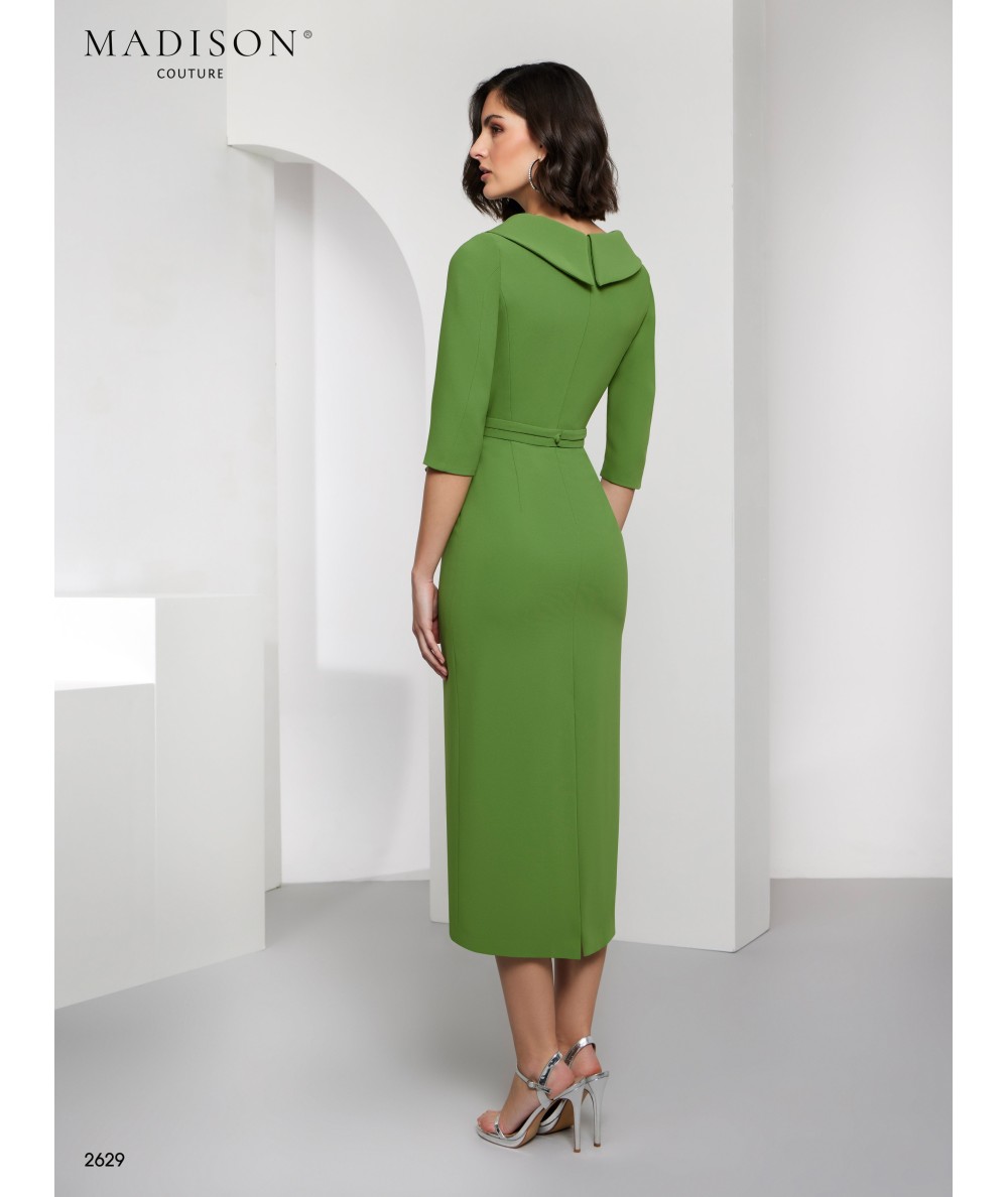 Olive Green Midi Mother of the Bride Dress with Belt | Model 2629