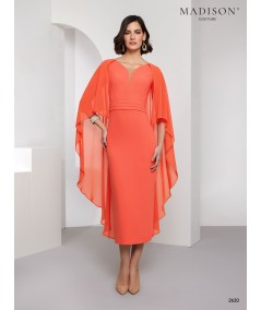 Vestido madrina naranja coral con capa | Modelo 2630 Madison Couture
