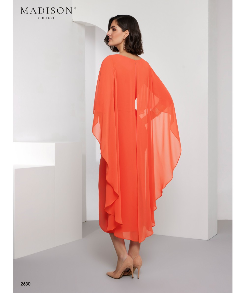 Vestido madrina naranja coral con capa | Modelo 2630 Madison Couture