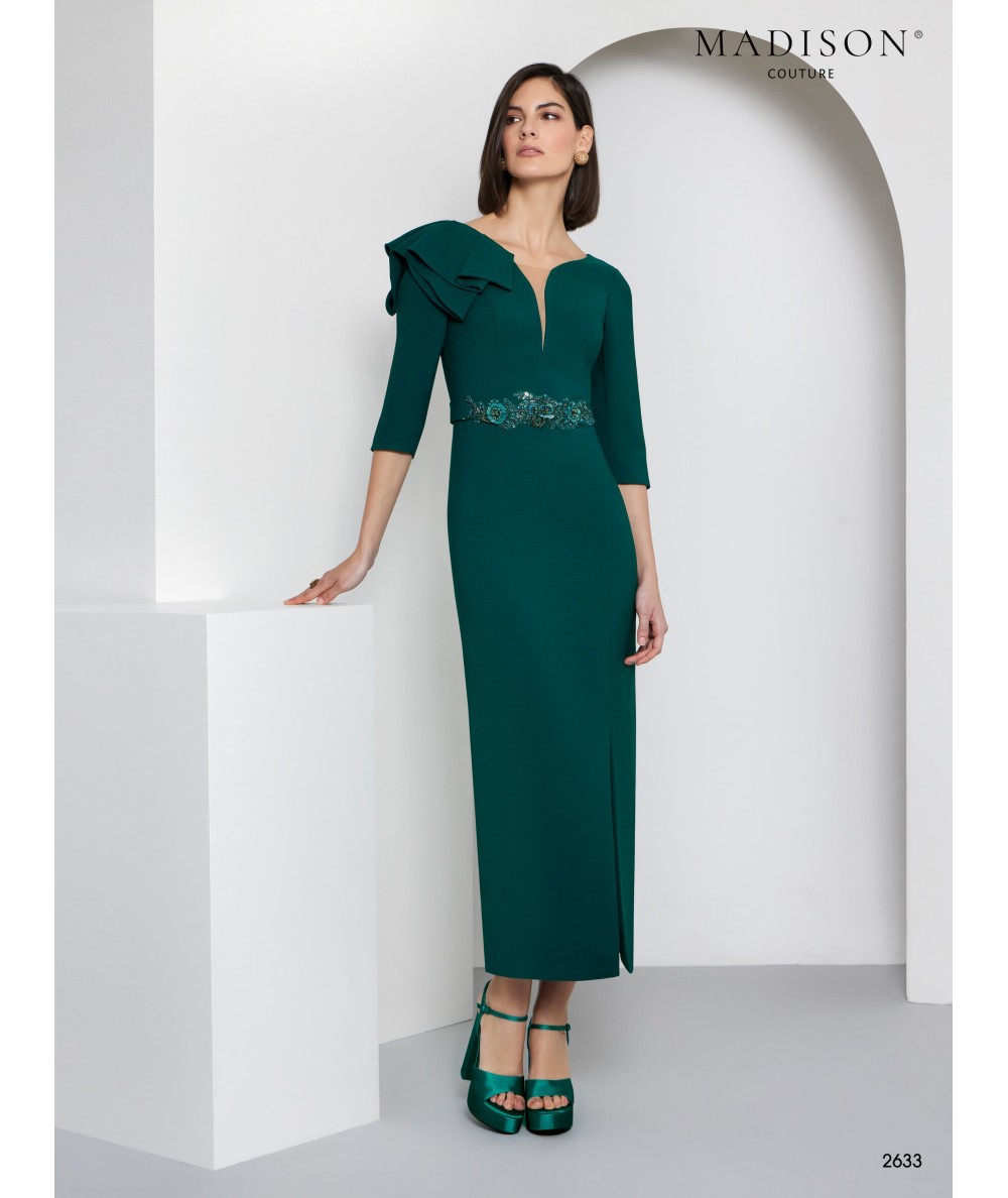 Pine Green Mother of the Bride Dress with Shoulder Ruffle | Model 2633