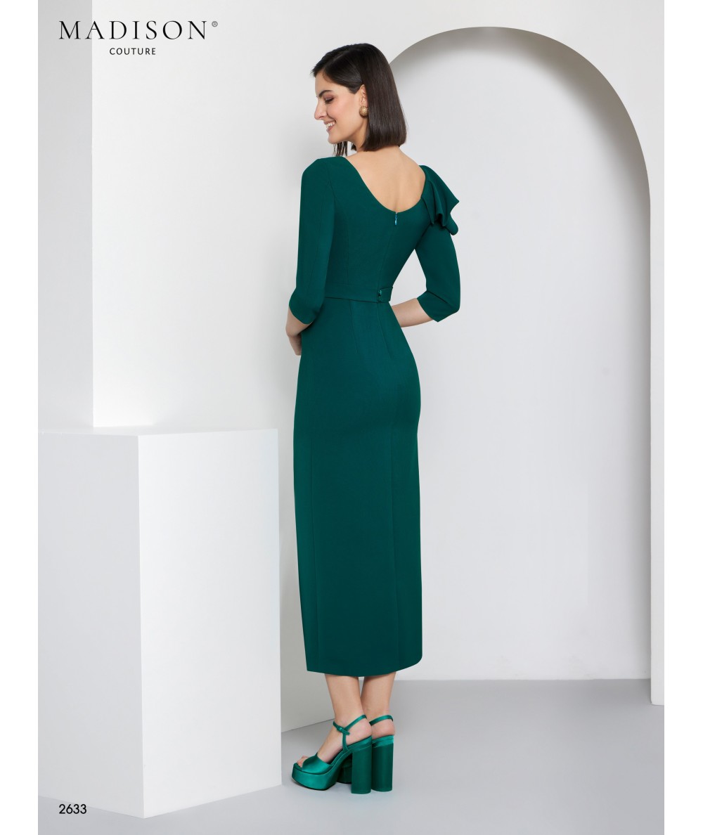 Pine Green Mother of the Bride Dress with Shoulder Ruffle | Model 2633