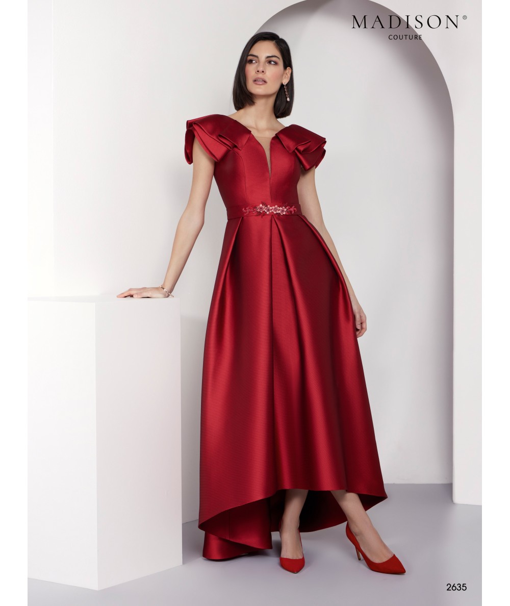 Vestido madrina rojo cereza en mikado | Modelo 2635