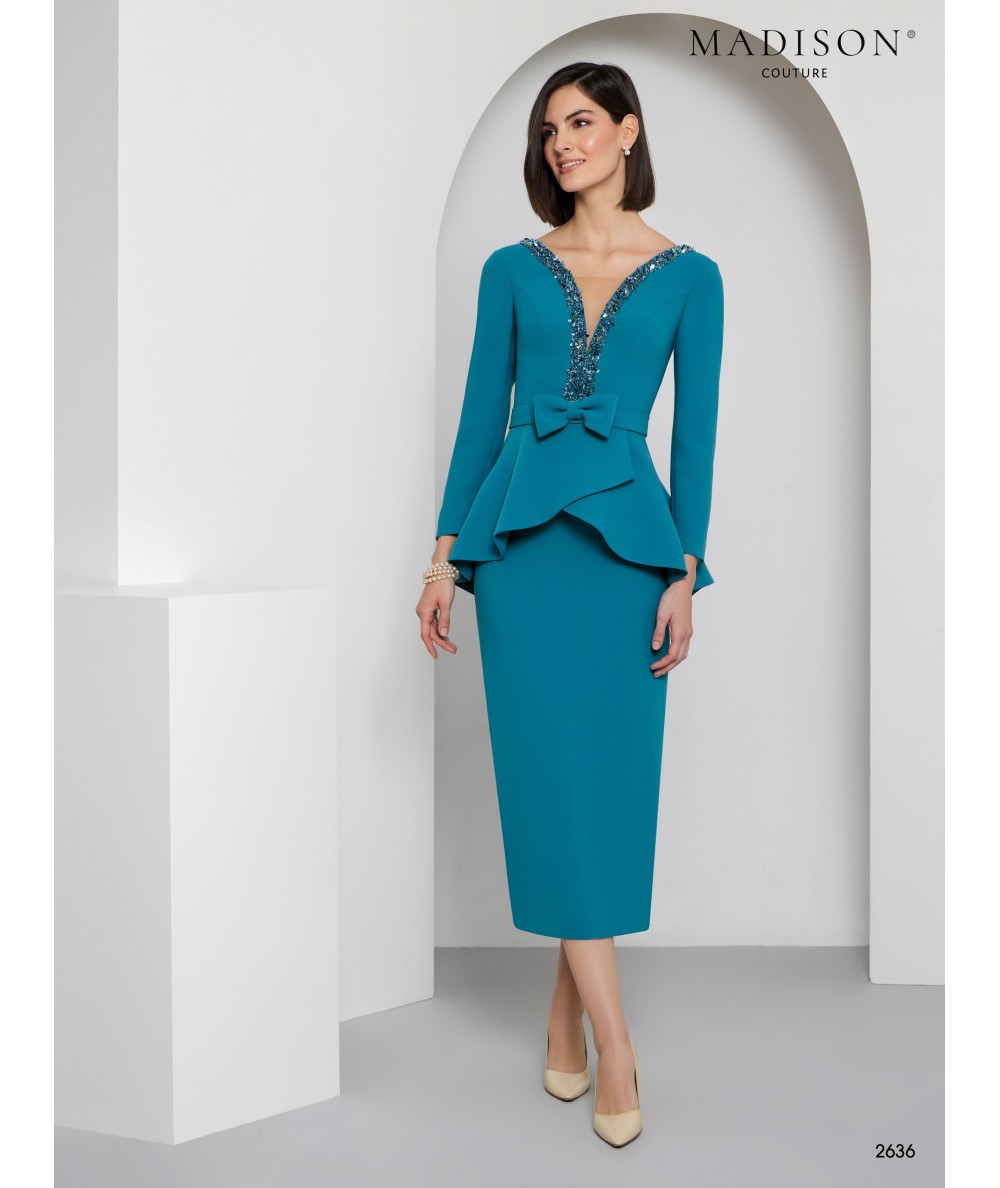 Vestido madrina azul océano con pedrería | Modelo 2636