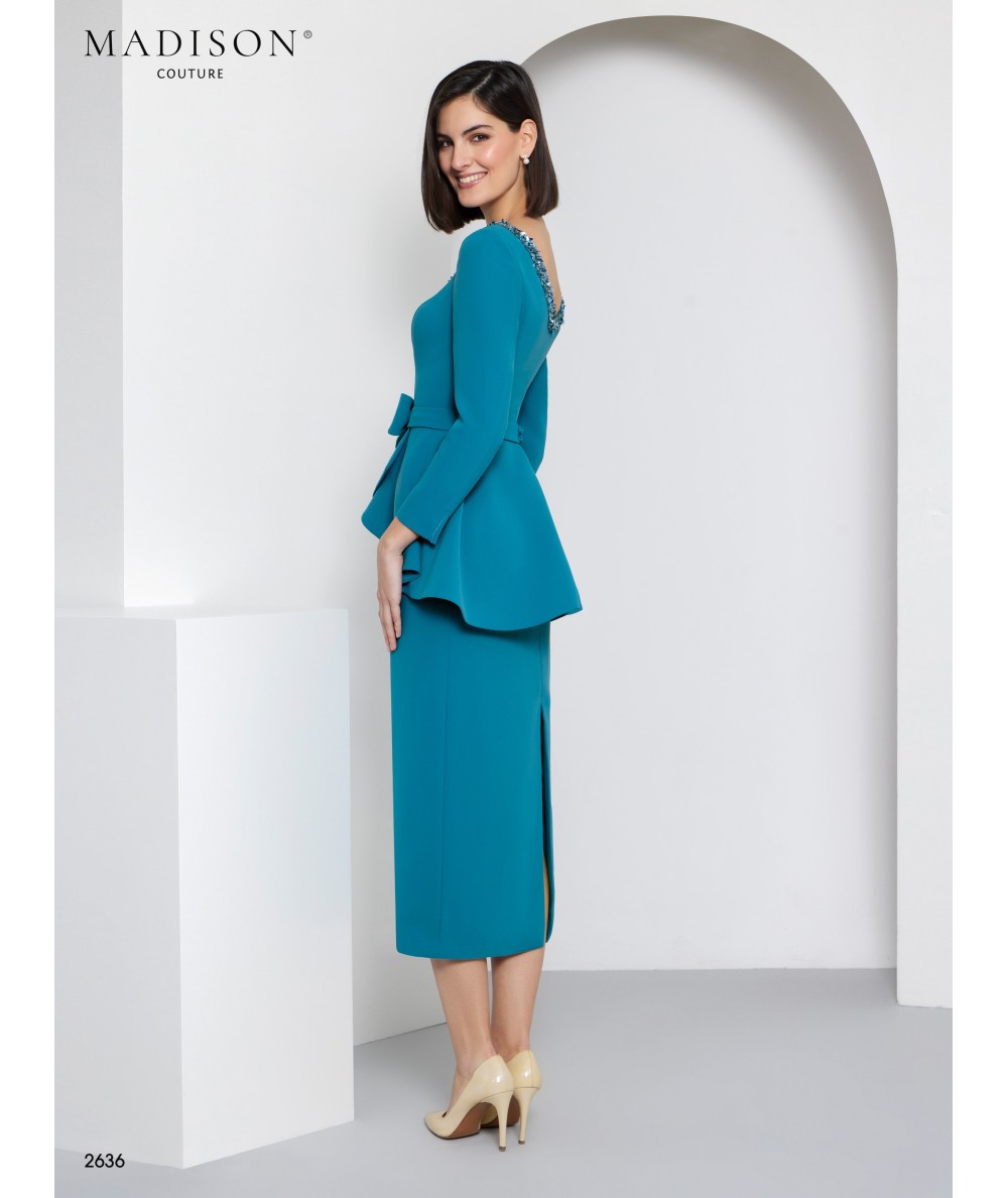 Vestido madrina azul océano con pedrería | Modelo 2636