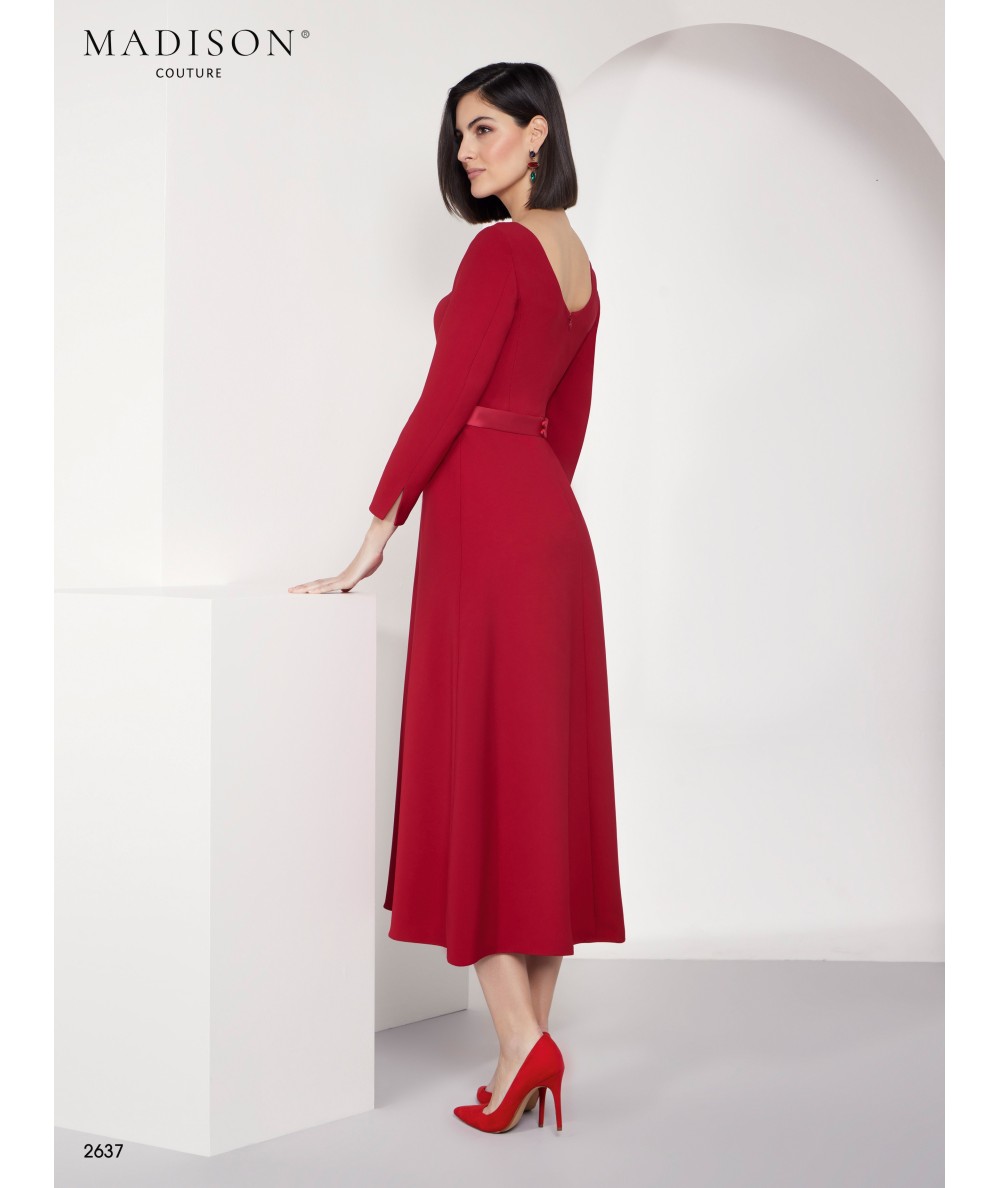 Vestido madrina rojo granate con lazo | Modelo 2637
