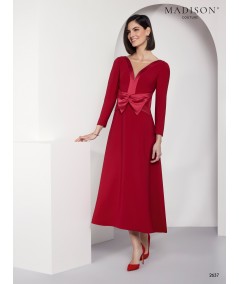 Vestido madrina rojo granate con lazo | Modelo 2637