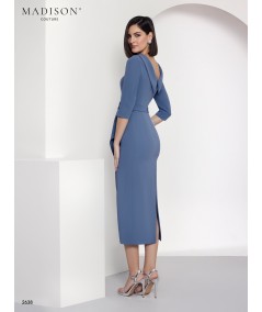 Blue-Grey Mother of the Bride Dress with Floral Embroidery |Model 2638