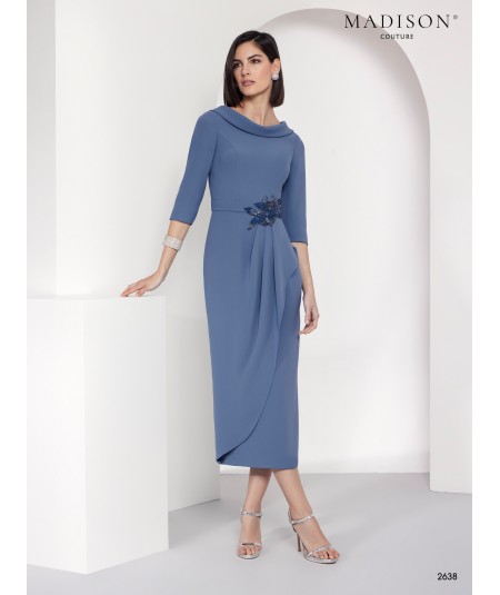 Vestido madrina azul grisáceo con bordado floral | Modelo 2638