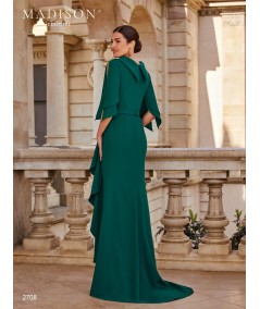 Back view of bottle green dress 2708 with open sleeves and side panel