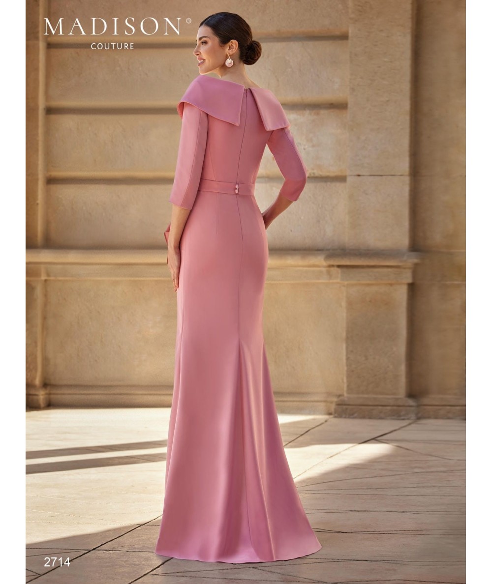 Dusty pink mother of the bride gown 2714 with crossed neckline and crystal waist appliqué